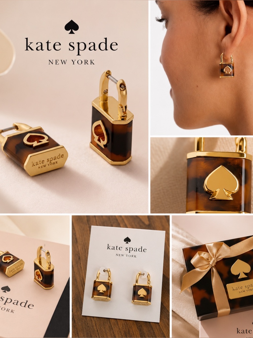 Kate spade tortoise Lock and spade Huggies new !! Sold out !